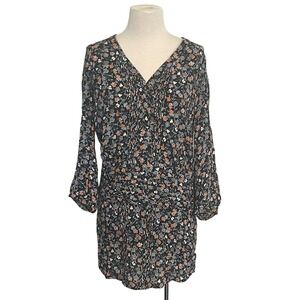 Veronica Beard Floral Print Mini Dress V Neck Long Sleeve‎ Black Size 2